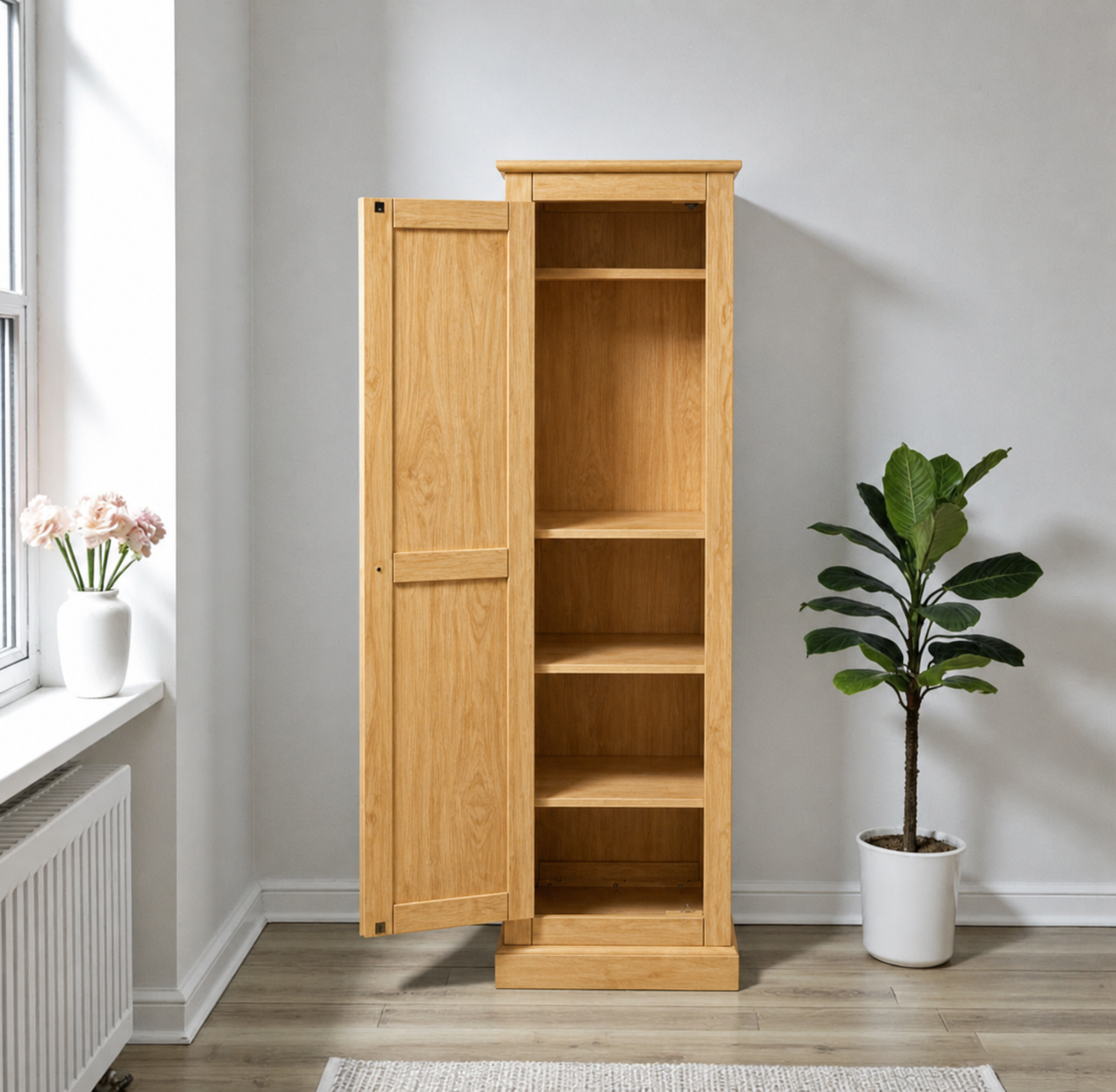 Ropero de Madera 1 Puerta Armario Compacto con Barra - Natural - 60x50x180 cm-1