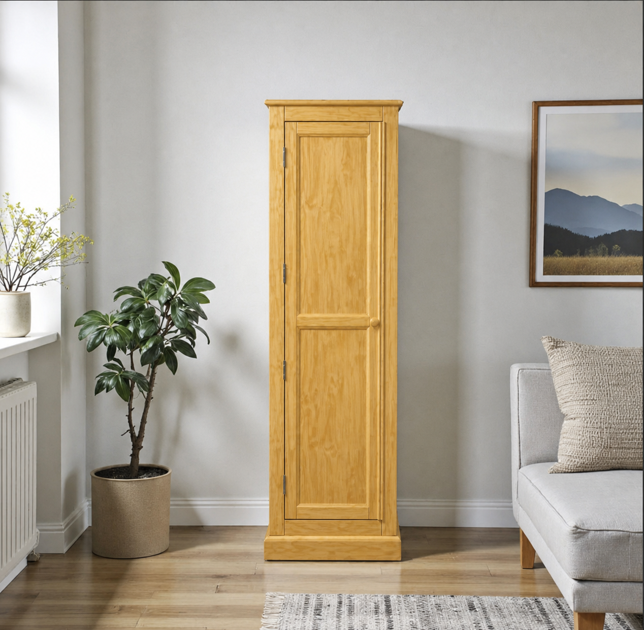 Ropero de Madera 1 Puerta Armario Compacto con Barra - Natural - 60x50x180 cm-2