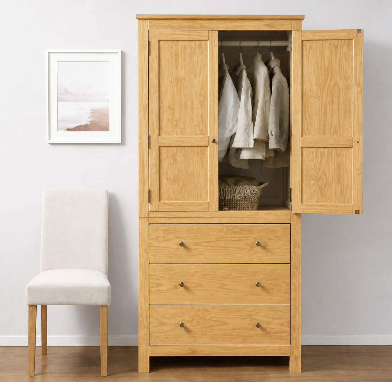 Closet "Armonía" de Madera Ropero Artesanal con Cajones y Barra - Natural - 90x50x180 cm-1