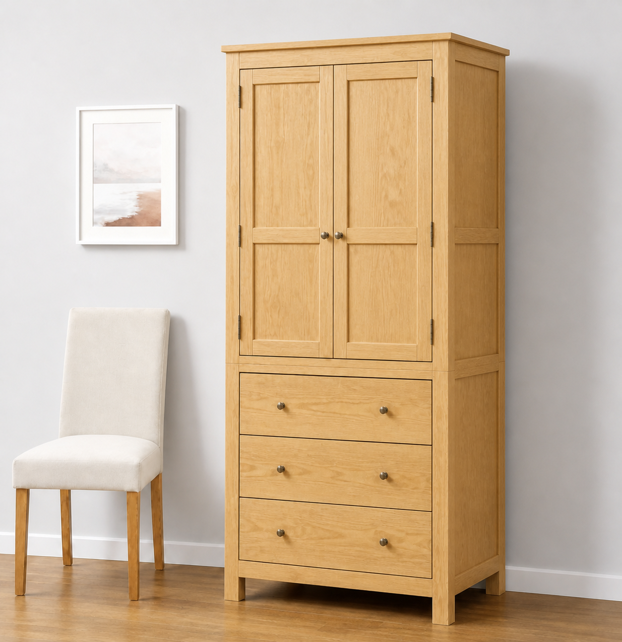 Closet "Armonía" de Madera Ropero Artesanal con Cajones y Barra - Natural - 90x50x180 cm-2