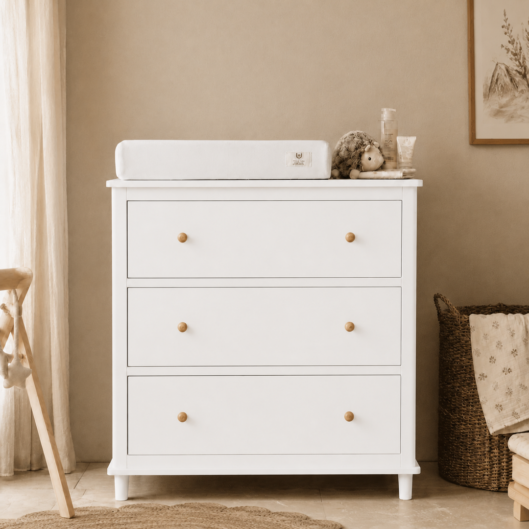 Cómoda Mudador "Tricahue" 3 Cajones Mueble de Lenga Natural - Blanco - 100x40x90 cm-1