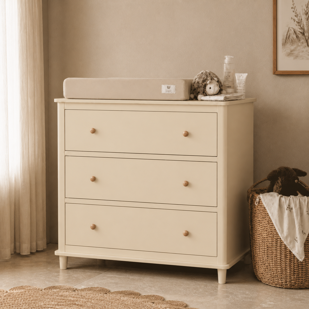 Cómoda Mudador "Tricahue" 3 Cajones Mueble de Lenga Natural - Beige - 100x40x90 cm-1