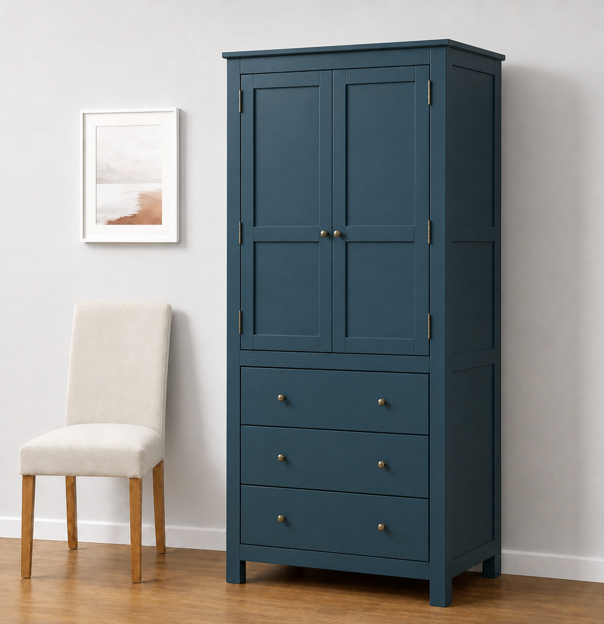Closet "Armonía" de Madera Ropero Artesanal con Cajones y Barra - Azúl Marino - 90x50x180 cm-2