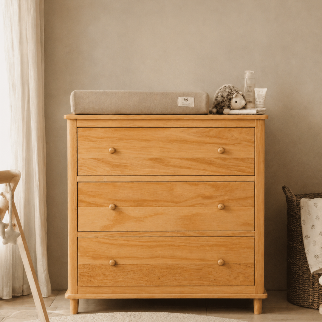 Cómoda Mudador "Tricahue" 3 Cajones Mueble de Lenga Natural - Natural - 100x40x90 cm-0