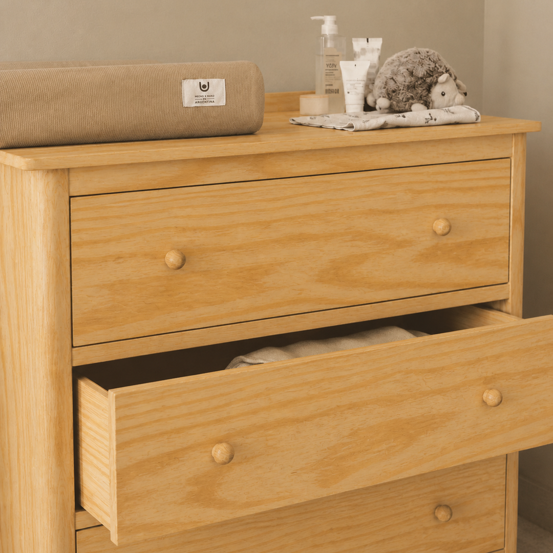 Cómoda Mudador "Tricahue" 3 Cajones Mueble de Lenga Natural - Natural - 100x40x90 cm-2