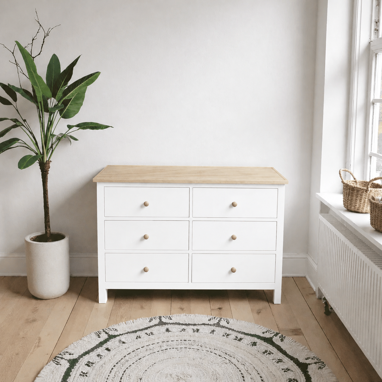 Cómoda "Quilpué" 6 Cajones Mueble de Madera Maciza Cepillada - Blanco - 100x40x80 cm-0
