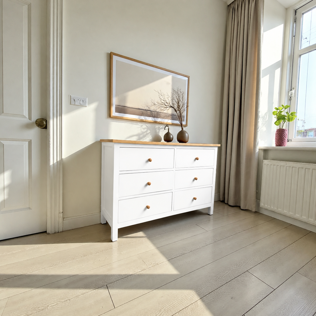Cómoda "Quilpué" 6 Cajones Mueble de Madera Maciza Cepillada - Blanco - 100x40x80 cm-1