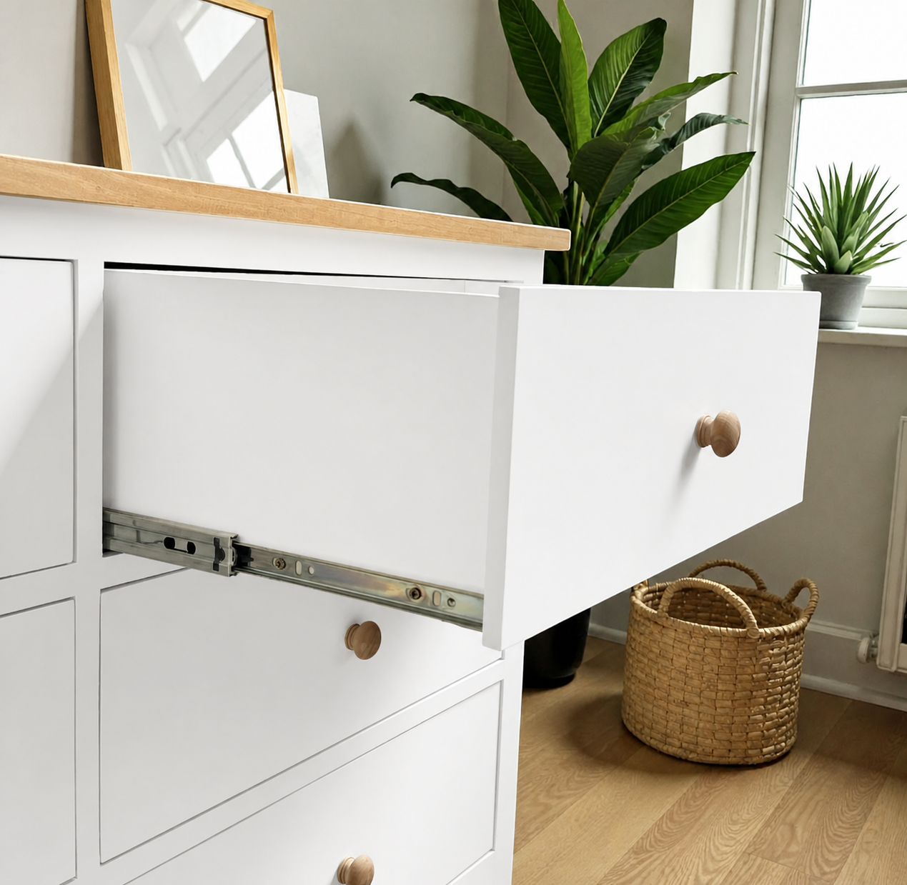 Cómoda "Quilpué" 6 Cajones Mueble de Madera Maciza Cepillada - Blanco - 100x40x80 cm-2
