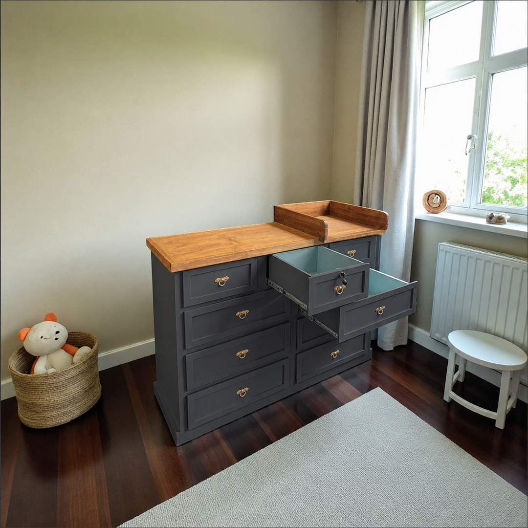 Cómoda Mudador de Madera 9 Cajones Mueble Cambiador Ergonómico - Gris Grafito - 120x40x90 cm-2