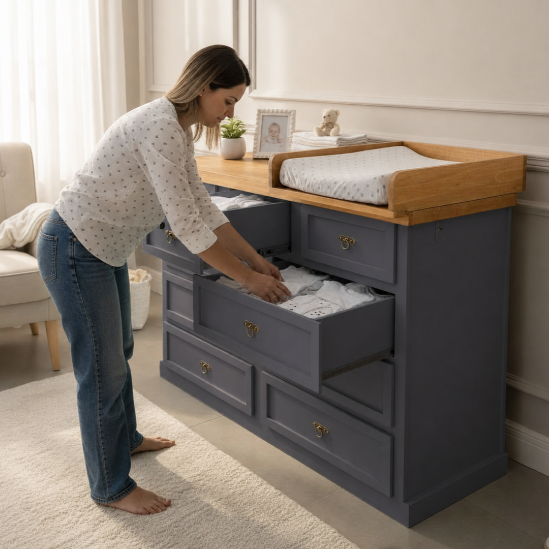 Cómoda Mudador de Madera 9 Cajones Mueble Cambiador Ergonómico - Gris Grafito - 120x40x90 cm-3