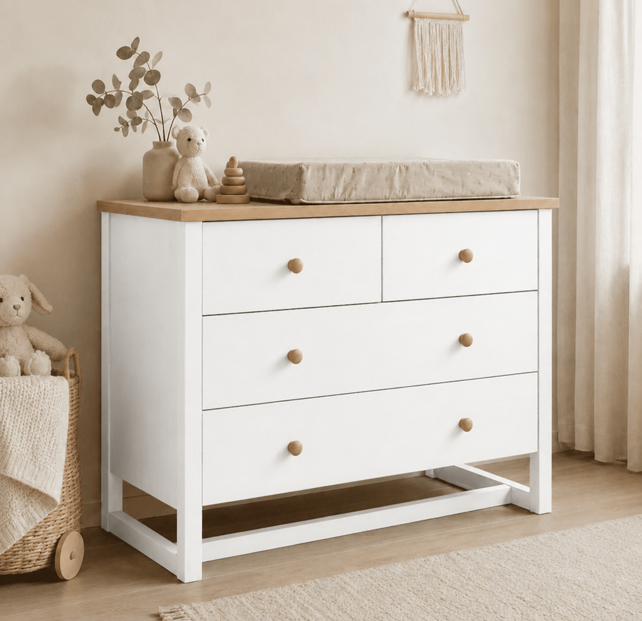 Cómoda "Pelú" 4 Cajones Mueble de Bebé - Blanco - 100x40x90 cm-1