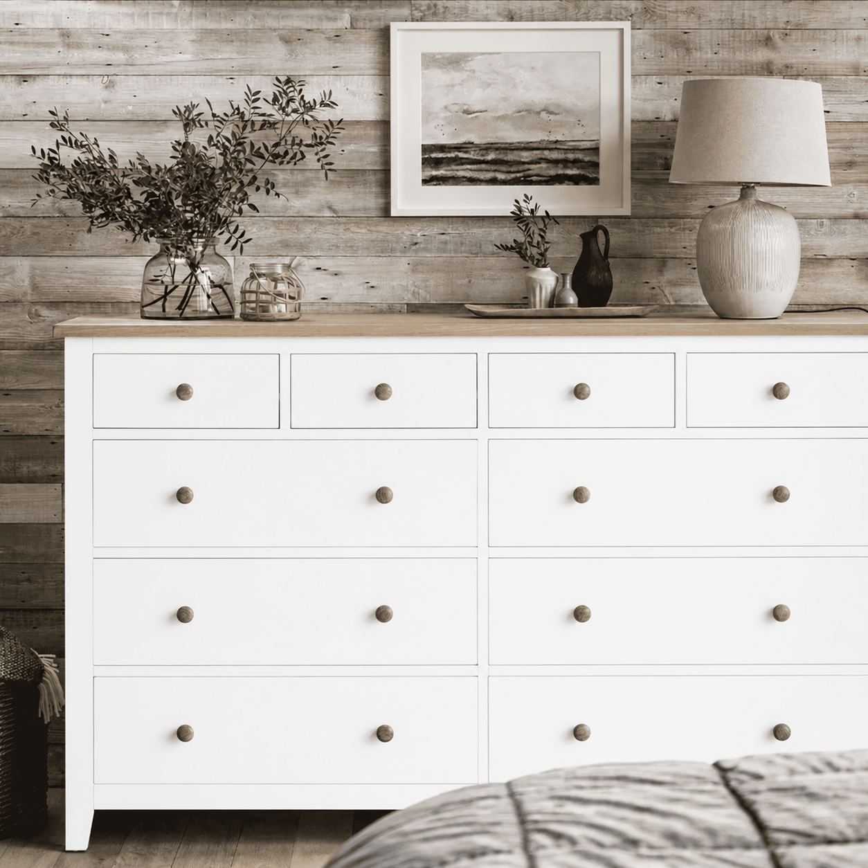 Cómoda de Madera 10 Cajones Máxima Capacidad de Almacenamiento - Blanco - 150x40x90 cm-0