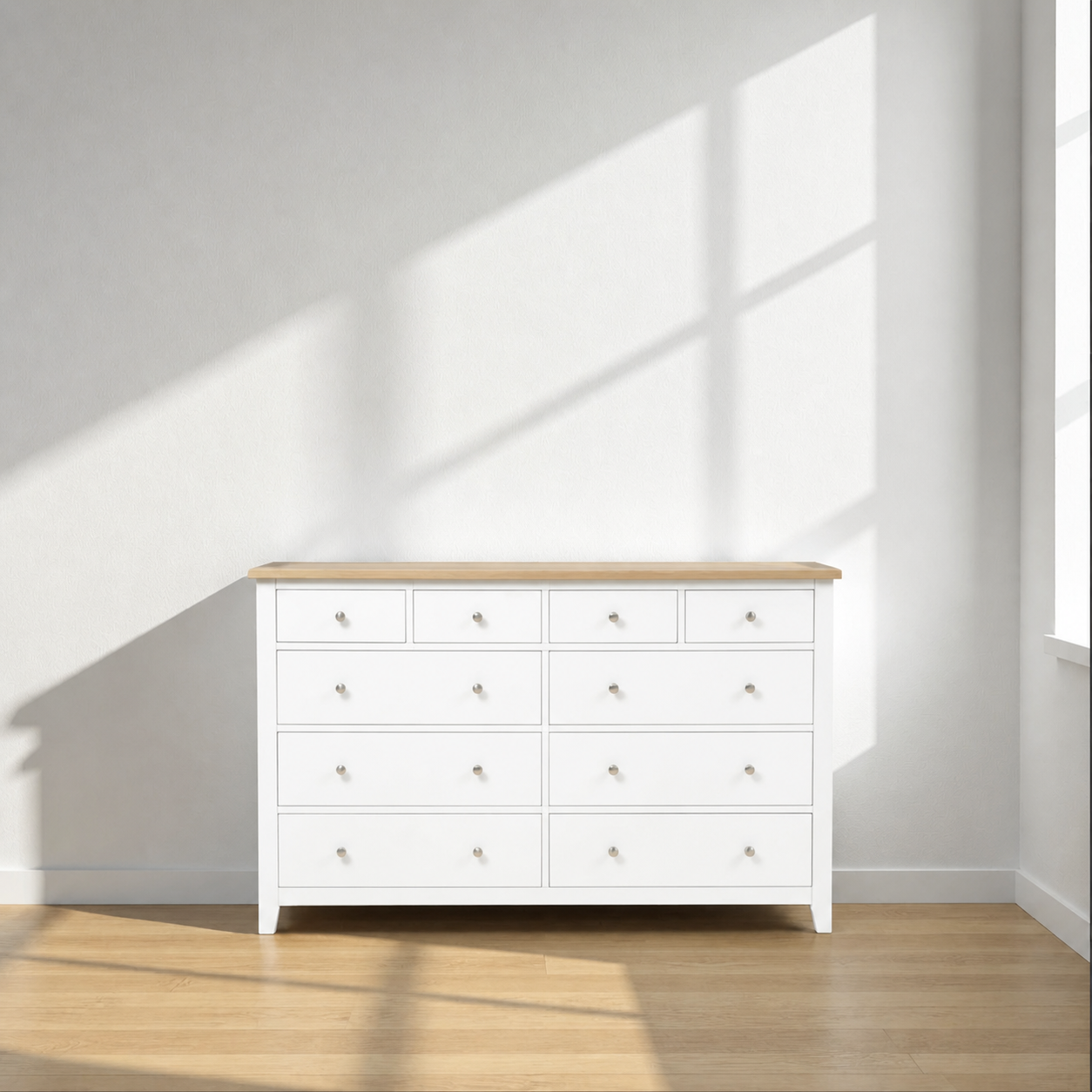 Cómoda de Madera 10 Cajones Máxima Capacidad de Almacenamiento - Blanco - 150x40x90 cm-1