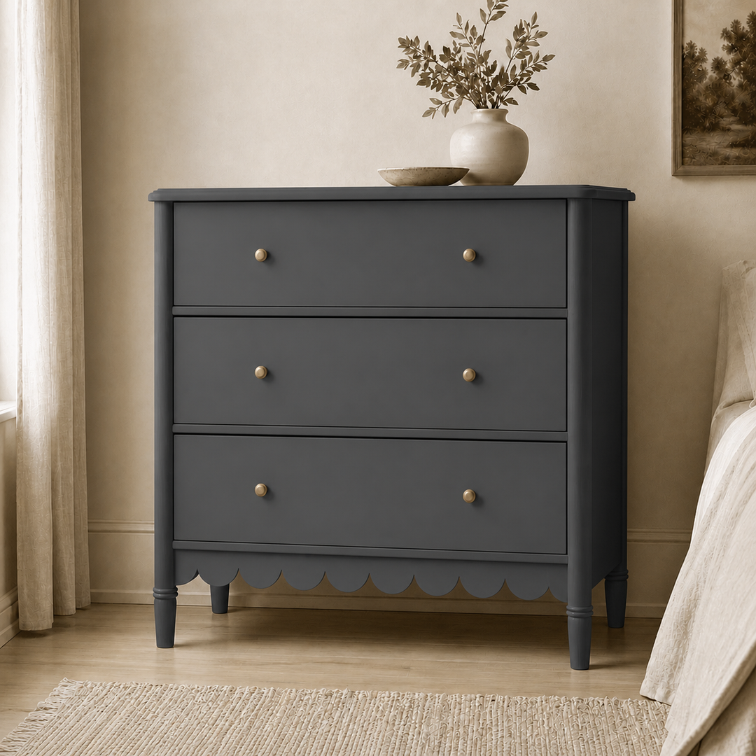 Cómoda "Caléu" 3 Cajones Mueble de Madera Estilo Romántico - Gris Grafito - 100x40x90 cm-2