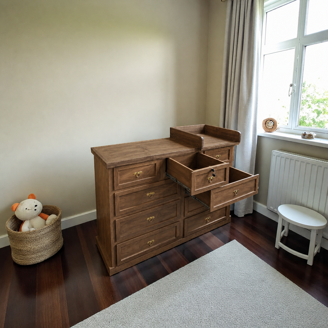 Cómoda Mudador de Madera 9 Cajones Mueble Cambiador Ergonómico - Café - 120x40x90 cm-2