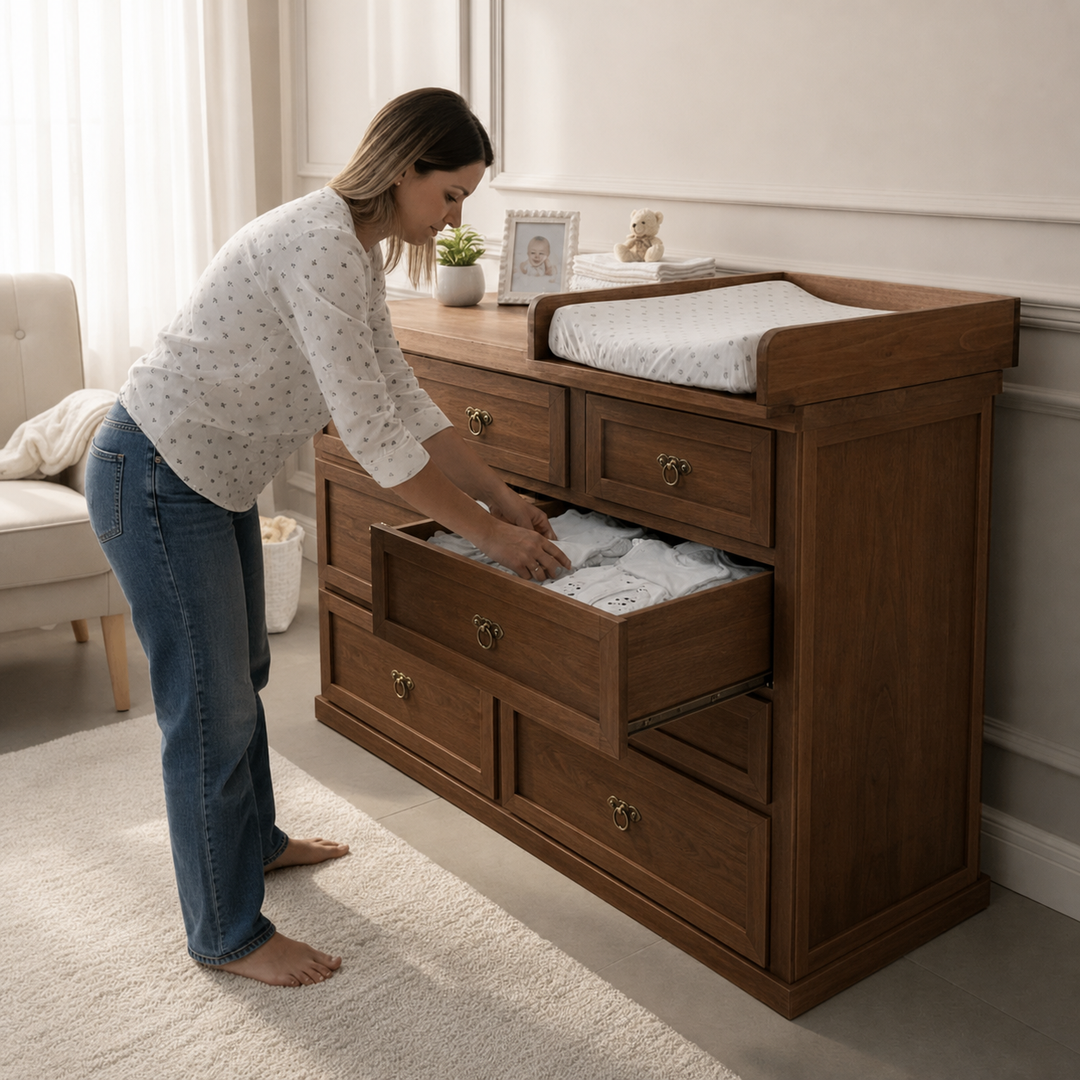 Cómoda Mudador de Madera 9 Cajones Mueble Cambiador Ergonómico - Café - 120x40x90 cm-3