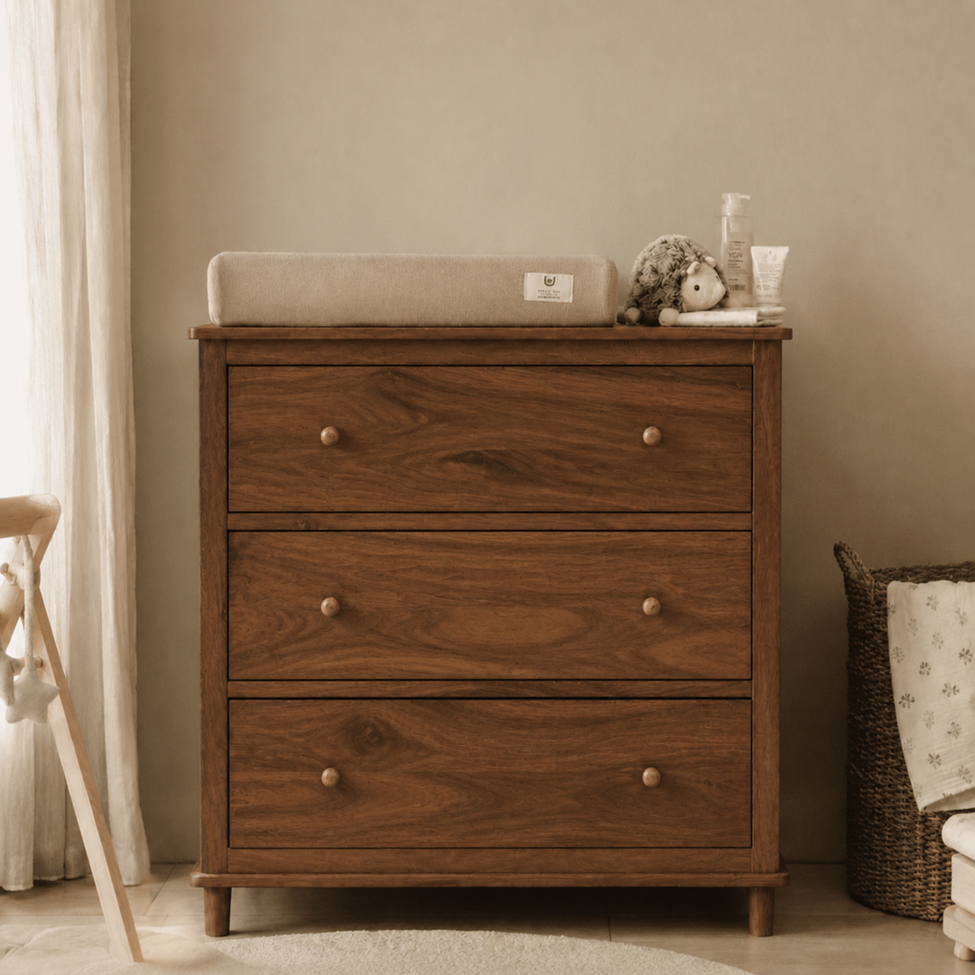 Cómoda Mudador "Tricahue" 3 Cajones Mueble de Lenga Natural - Café - 100x40x90 cm-0