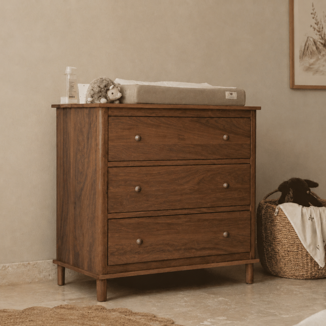 Cómoda Mudador "Tricahue" 3 Cajones Mueble de Lenga Natural - Café - 100x40x90 cm-1