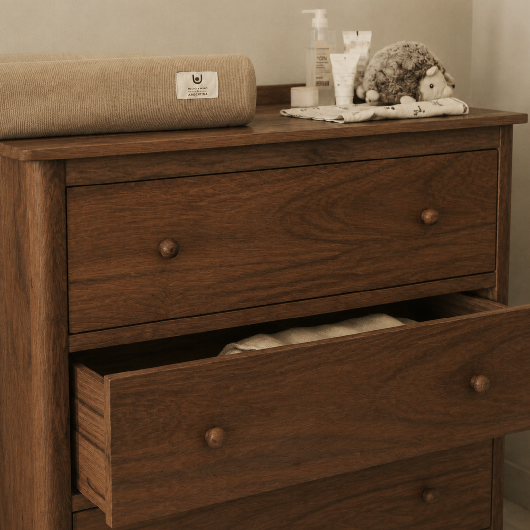 Cómoda Mudador "Tricahue" 3 Cajones Mueble de Lenga Natural - Café - 100x40x90 cm-2