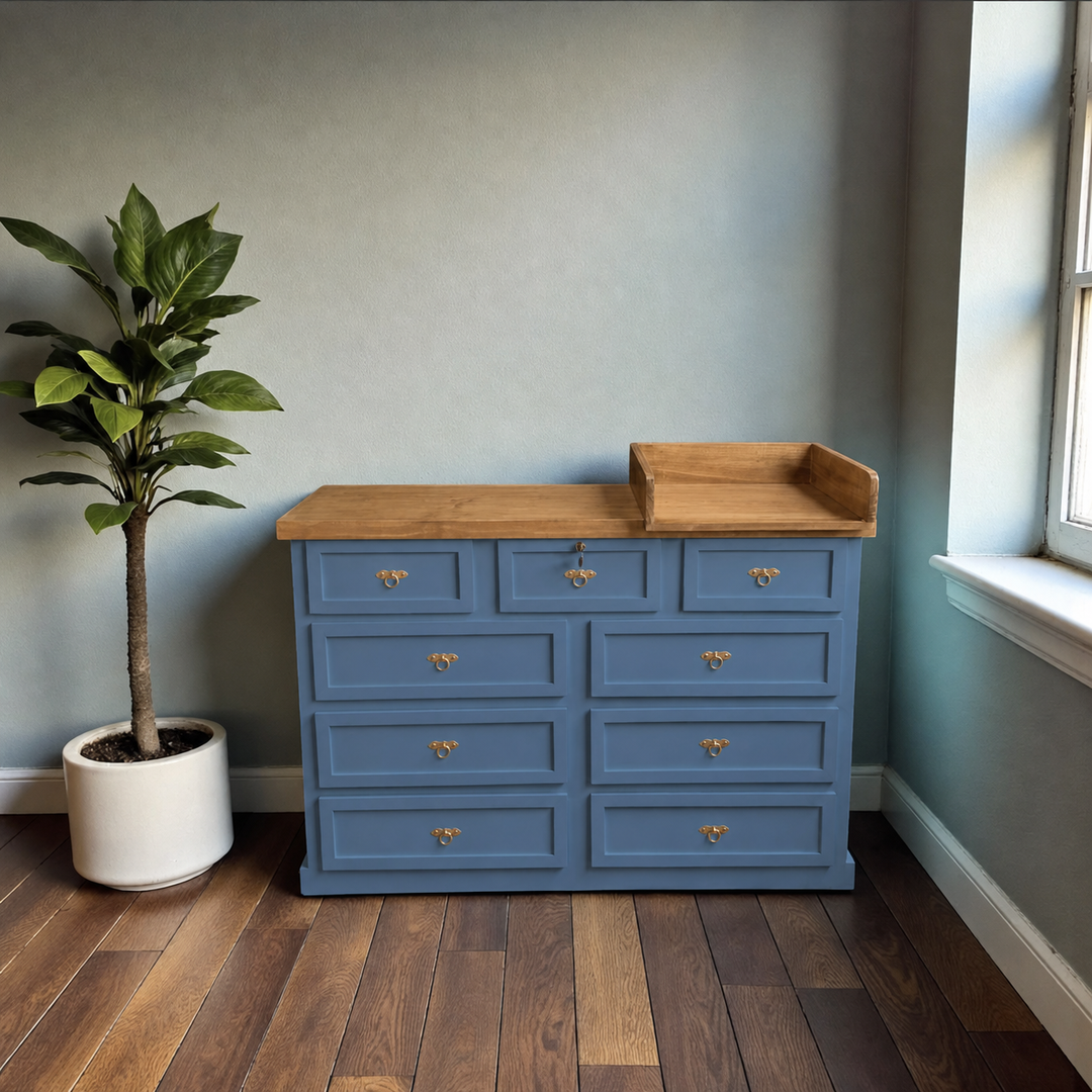 Cómoda Mudador de Madera 9 Cajones Mueble Cambiador Ergonómico - Azúl Marino - 120x40x90 cm-0