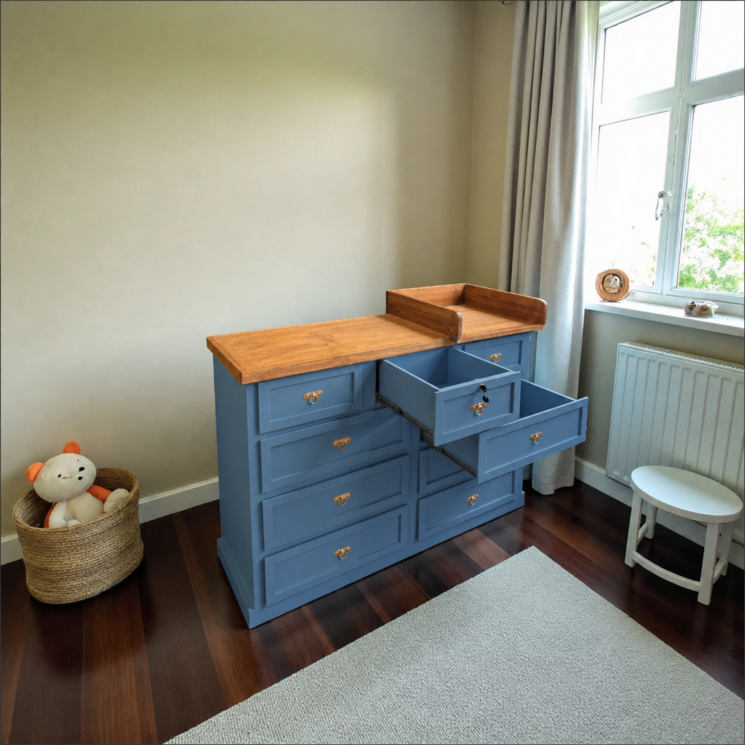 Cómoda Mudador de Madera 9 Cajones Mueble Cambiador Ergonómico - Azúl Marino - 120x40x90 cm-2