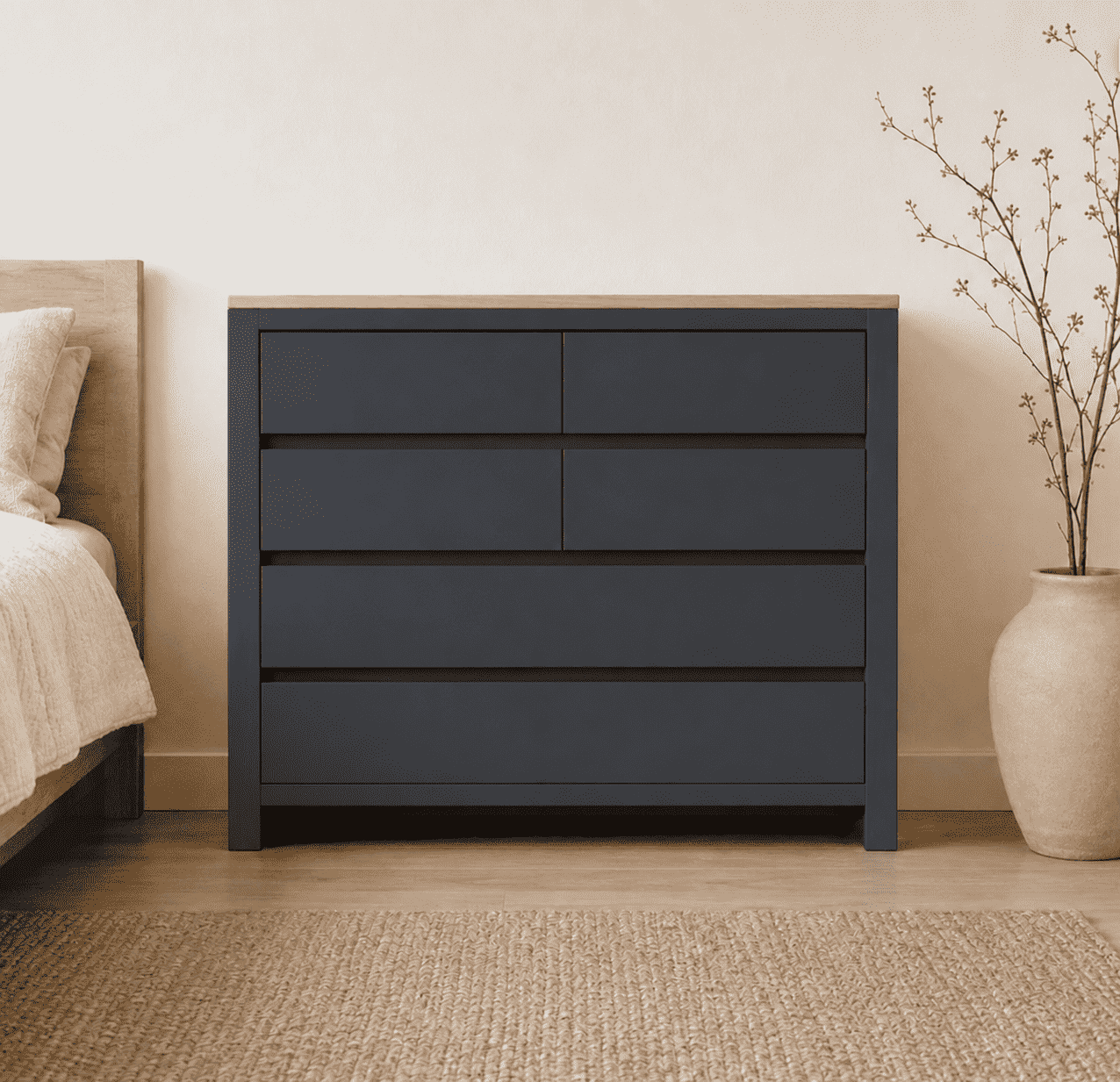 Cómoda "Puelo" 5 Cajones Mueble de Pino Clear con Distribución - Gris Grafito - 100x40x90 cm-0