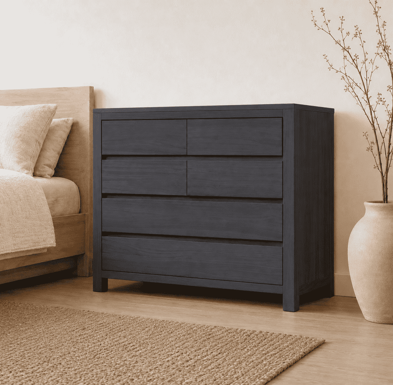 Cómoda "Puelo" 5 Cajones Mueble de Pino Clear con Distribución - Gris Grafito - 100x40x90 cm-1