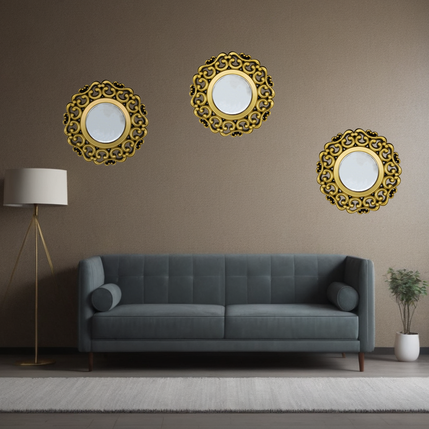 Set 3 Marcos De Espejos Estilo Arabe Decorativo Dorado-3