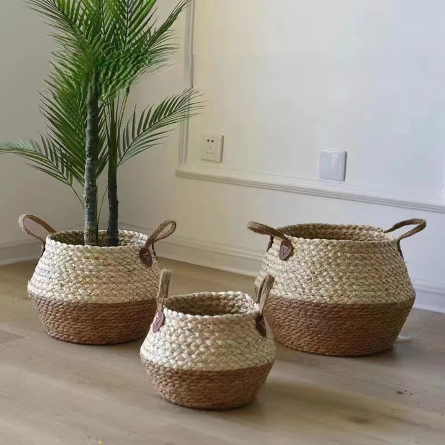 Set 3 Macetero Cesto Maceta De Yute Tejida Plegable Con Asas-5