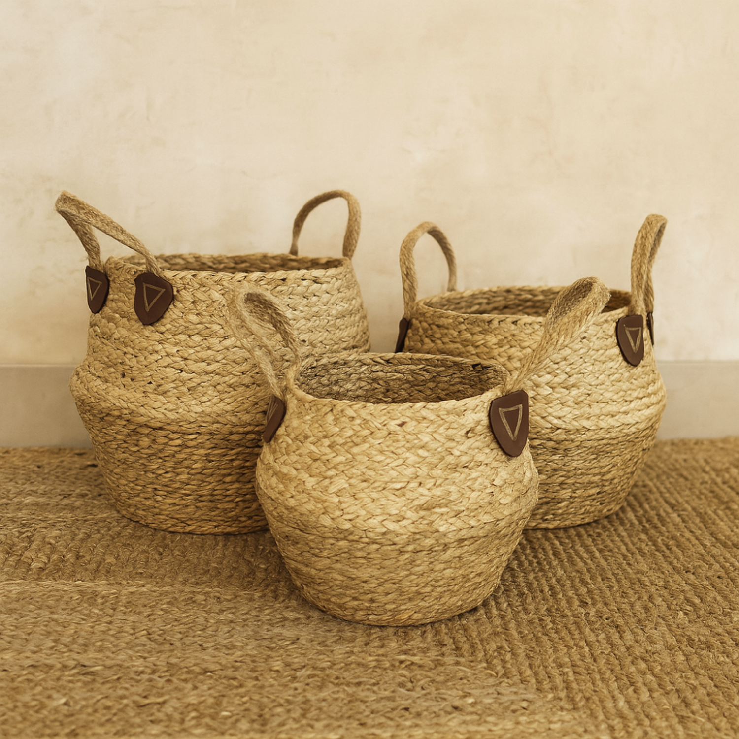 Set 3 Macetero Cesto Maceta De Yute Tejida Plegable Con Asas-2