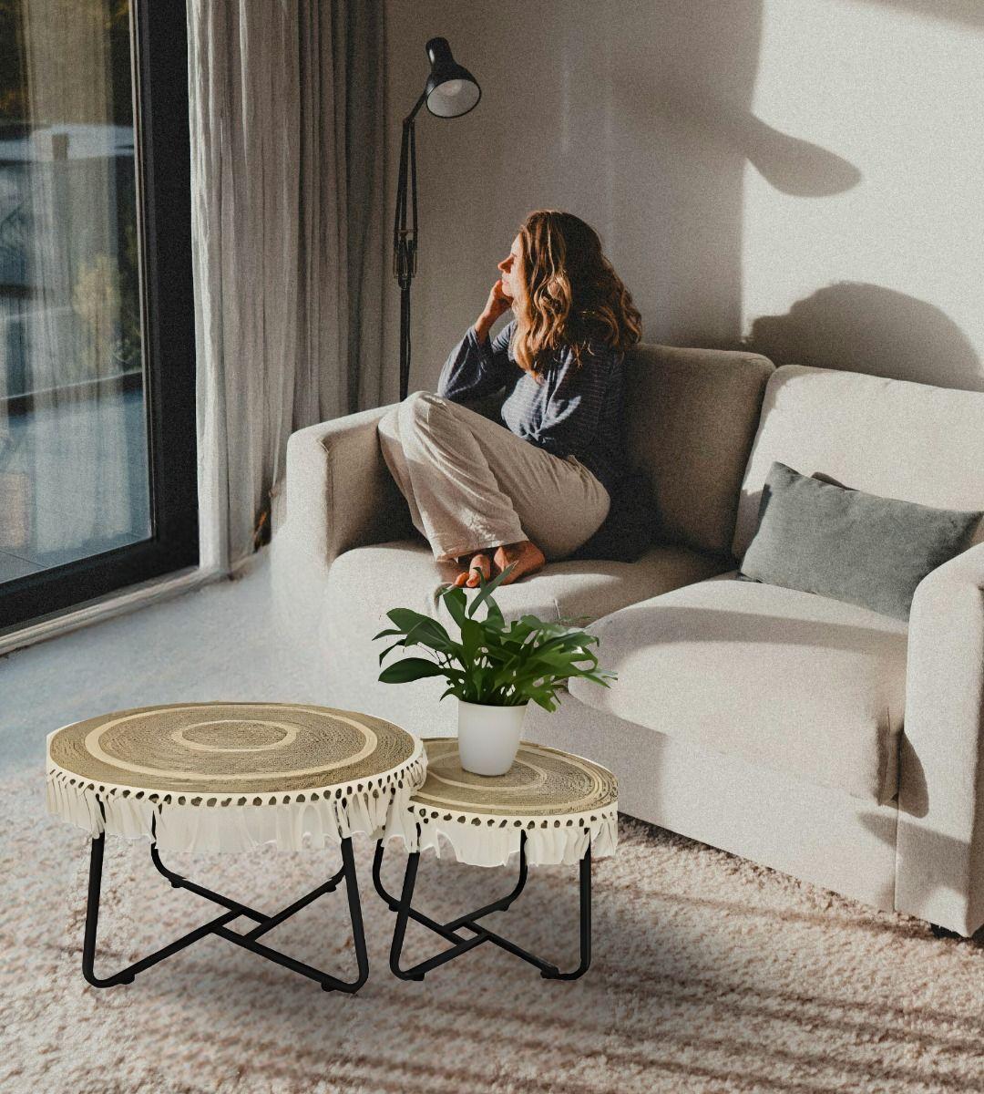 Set Mesa Centro Lateral Redonda Elegante Decorativa Jhn-2