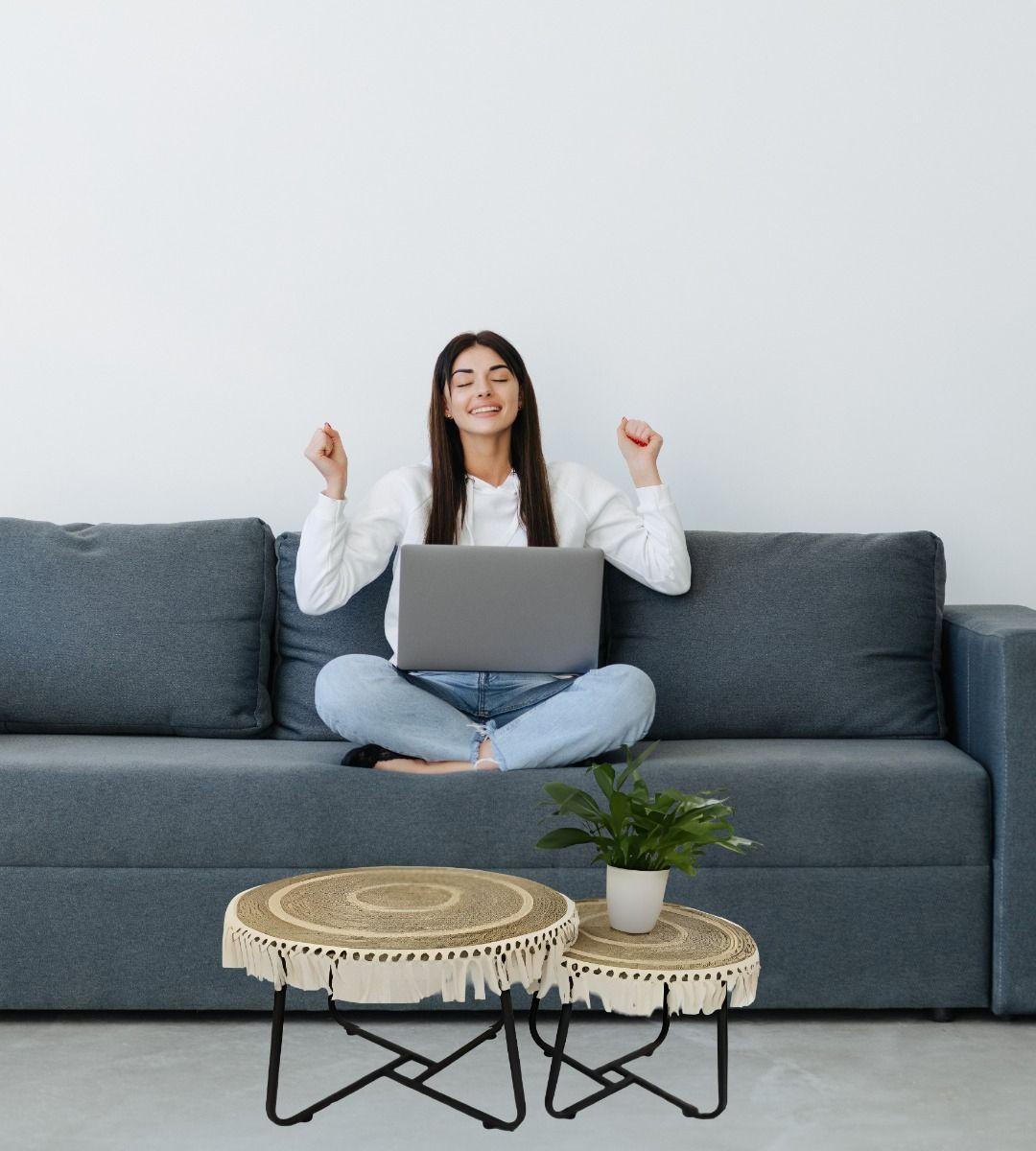 Set Mesa Centro Lateral Redonda Elegante Decorativa Jhn-4