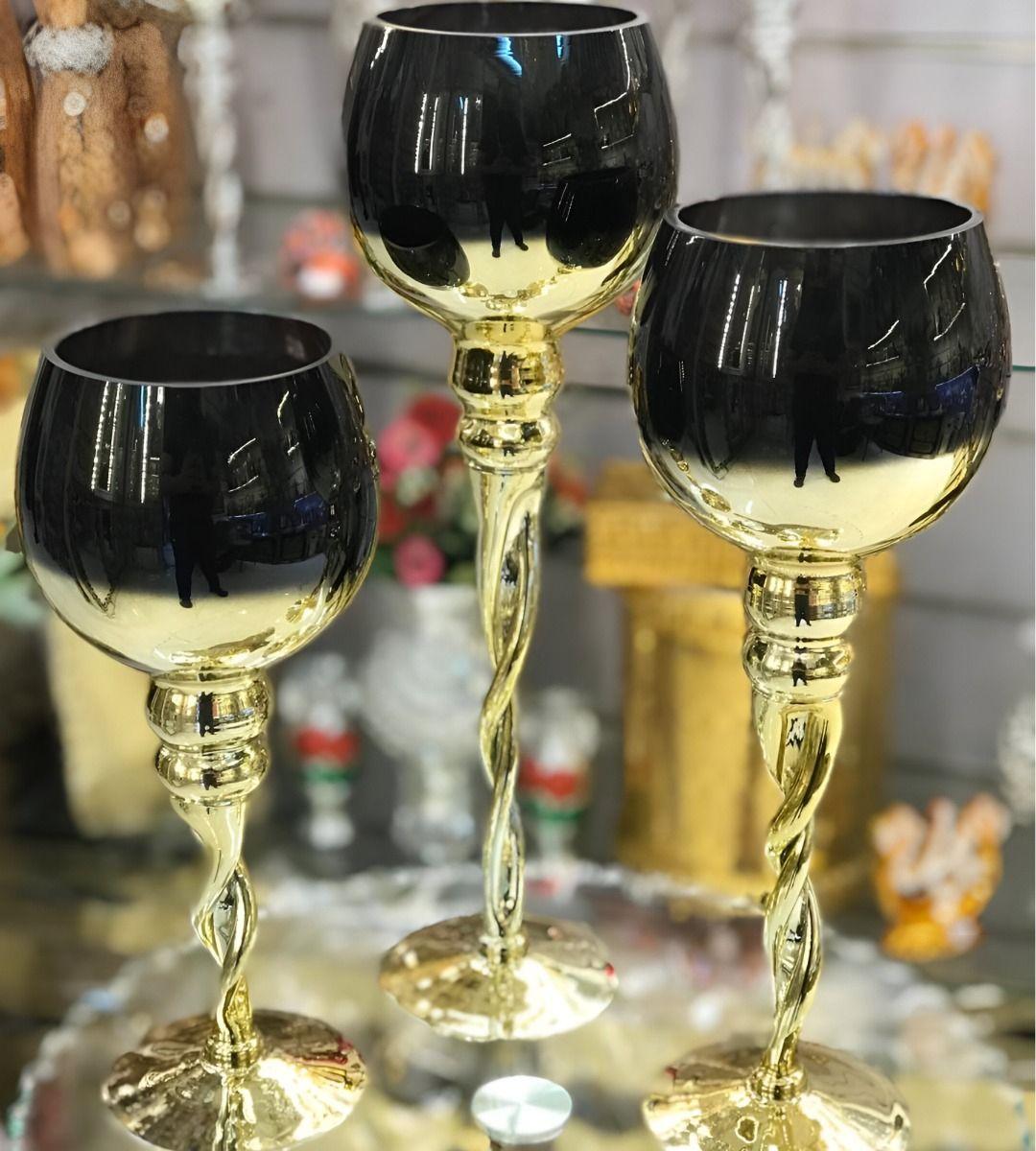 Juego 3 Portavelas Decorativo Candelabro Moderno Copas Jhn-8