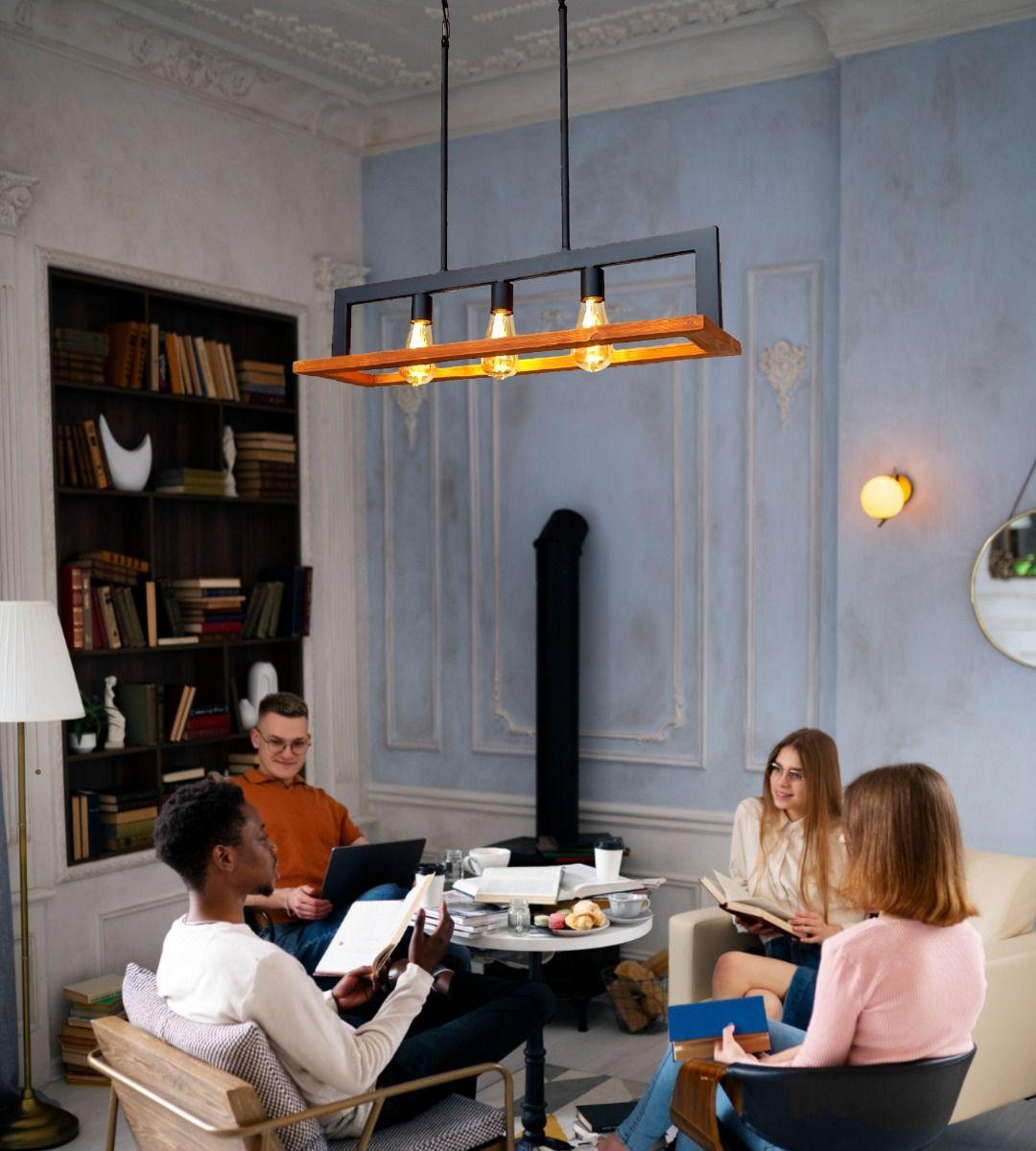 Lámpara Colgante Techo Lineal 3 Luces Rústico Decoración Jhn-5
