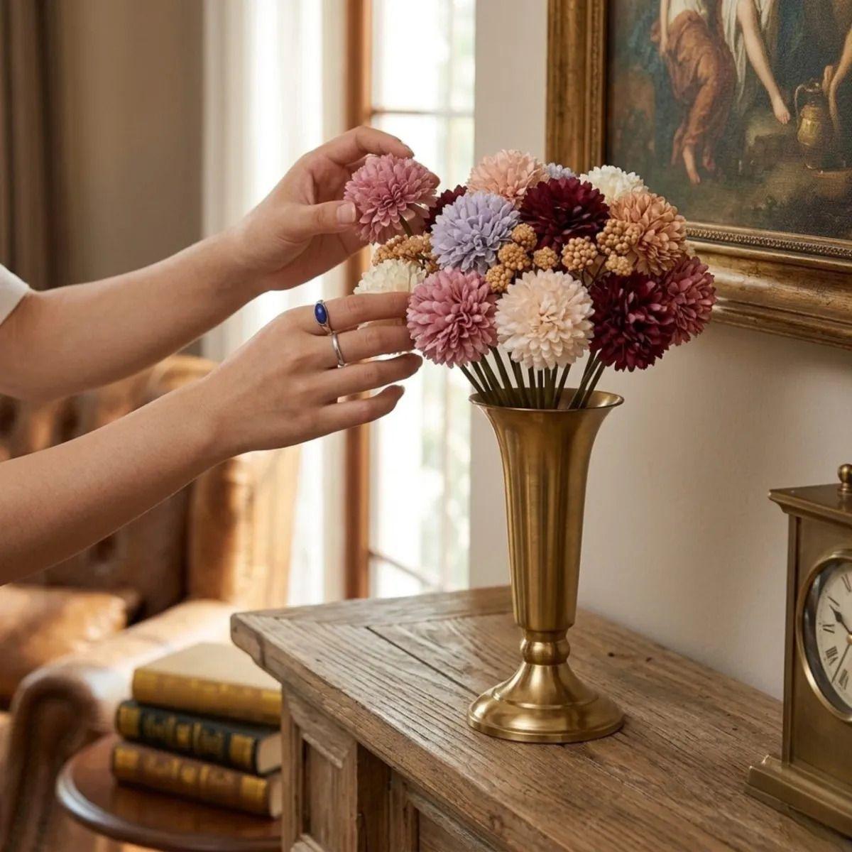 Set 3 Ramos Flores Artificiales Pompon Decoración ALJ-4