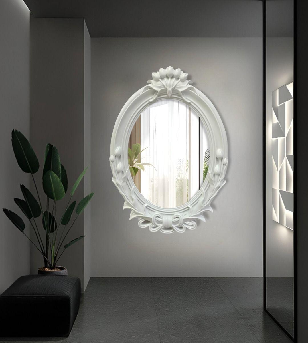 Espejo De Pared Decorativo Vintage Ovalado Blanco Jhn-5