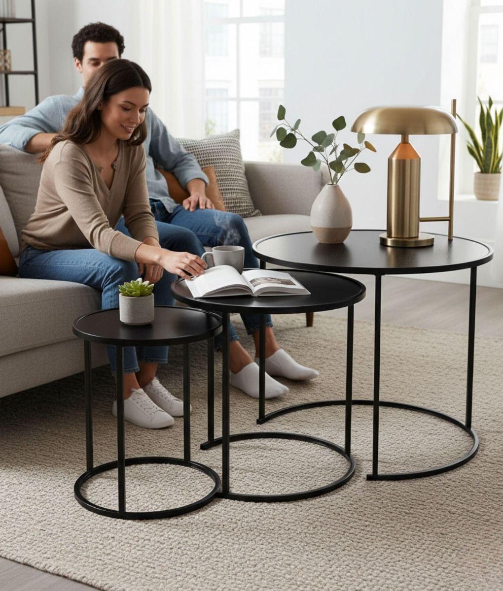 Set 3 Mesa Centro Decorativa Auxiliar Diseño Moderno Jhn-4