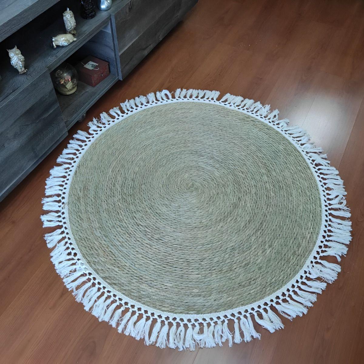 Alfombra Yute Fibra Natural Redonda Decoración 120cm Jhn-6