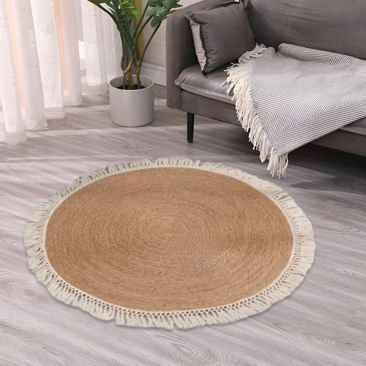 Alfombra Yute Fibra Natural Redonda Decoración 120cm Jhn-7