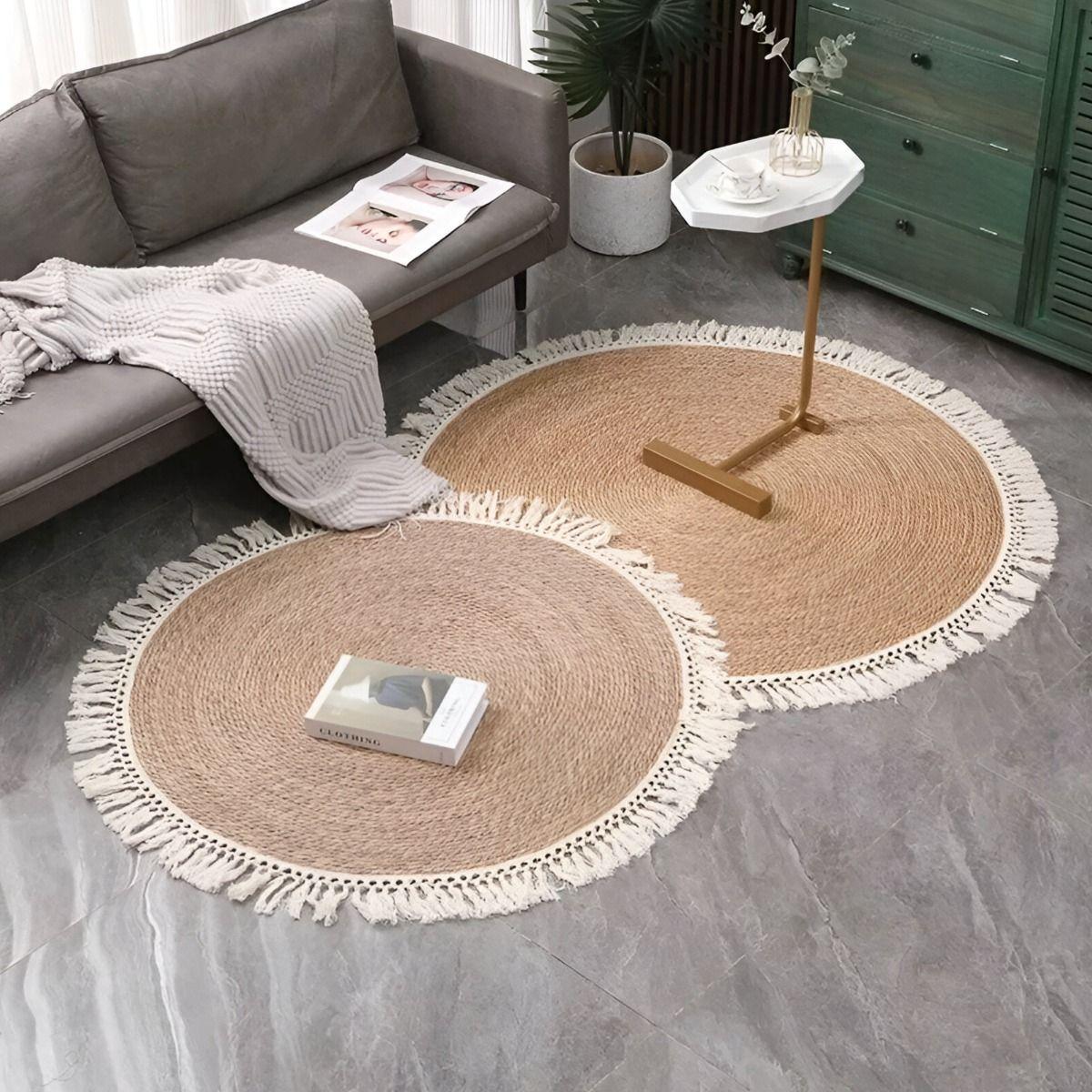 Alfombra Yute Fibra Natural Redonda Decoración 120cm Jhn-8