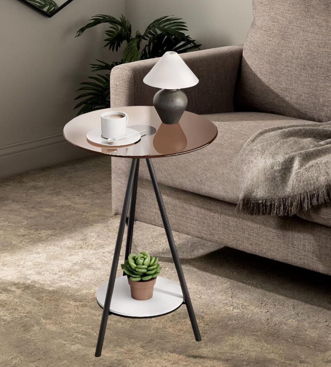 Mesa Redonda 2 Niveles Vidrio Templado Decorativa Jhn-3