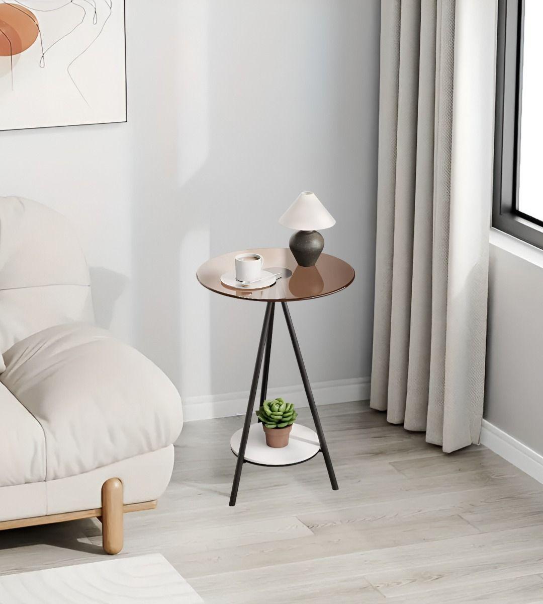 Mesa Redonda 2 Niveles Vidrio Templado Decorativa Jhn-4