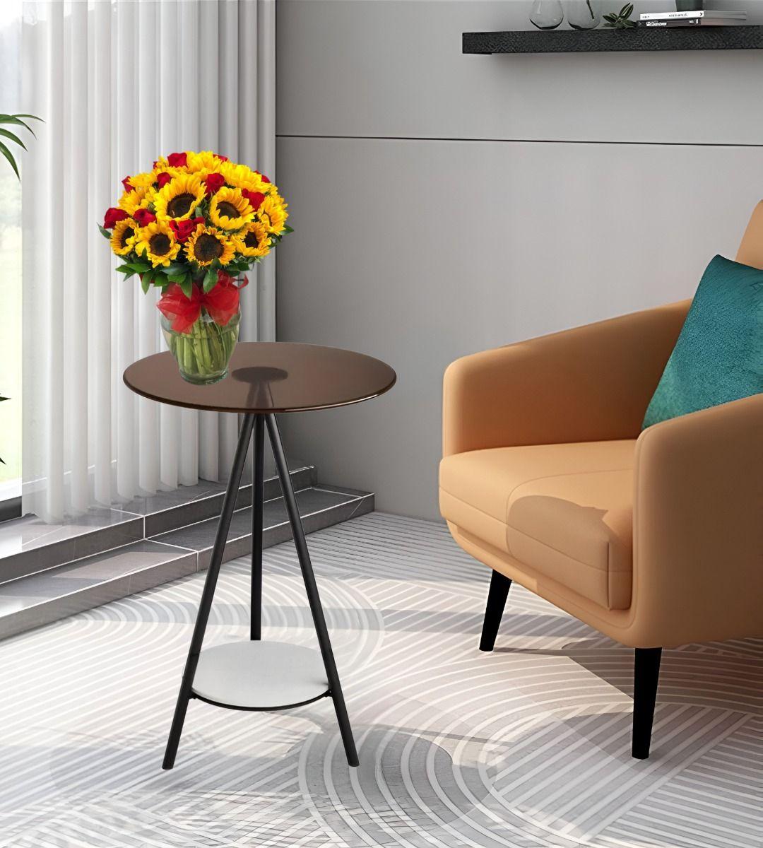 Mesa Redonda 2 Niveles Vidrio Templado Decorativa Jhn-5