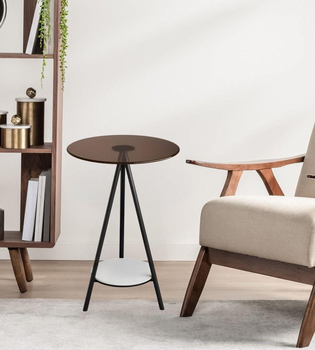 Mesa Redonda 2 Niveles Vidrio Templado Decorativa Jhn-6