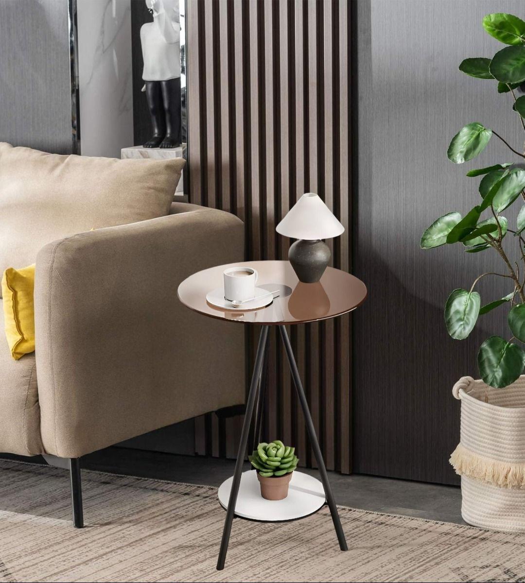 Mesa Redonda 2 Niveles Vidrio Templado Decorativa Jhn-7