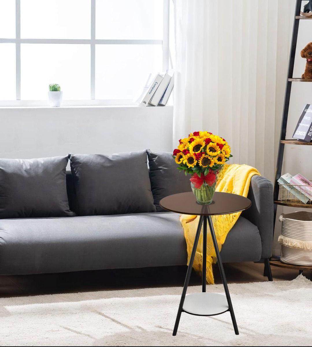 Mesa Redonda 2 Niveles Vidrio Templado Decorativa Jhn-8