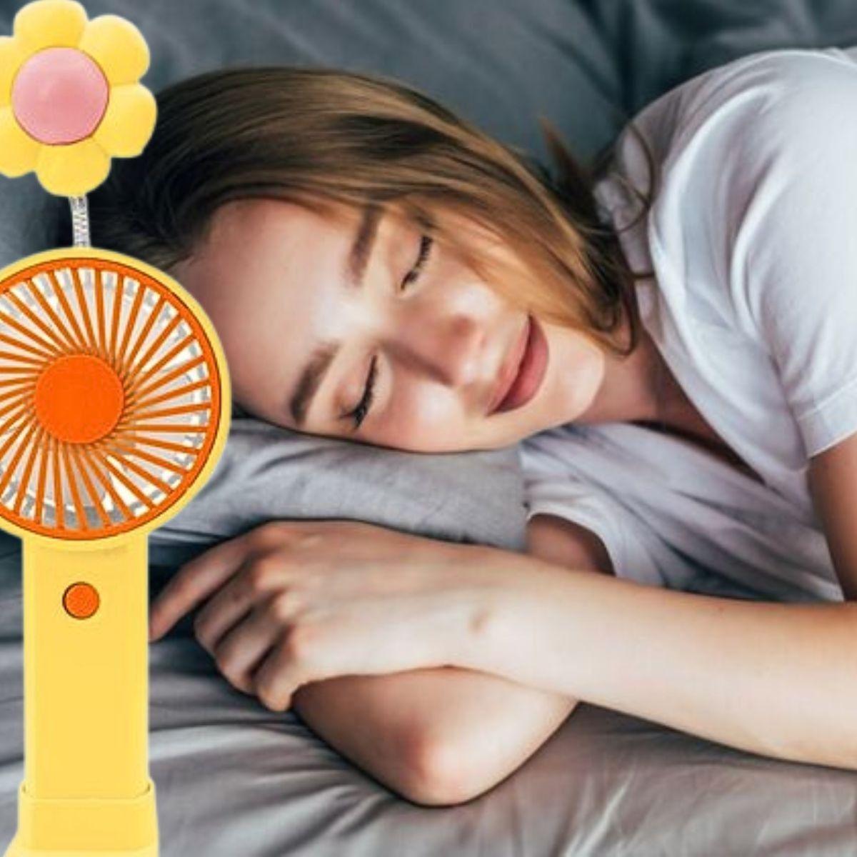 Ventilador Mano Adorno Flor Luz Sensorial Base Removible Lau-7