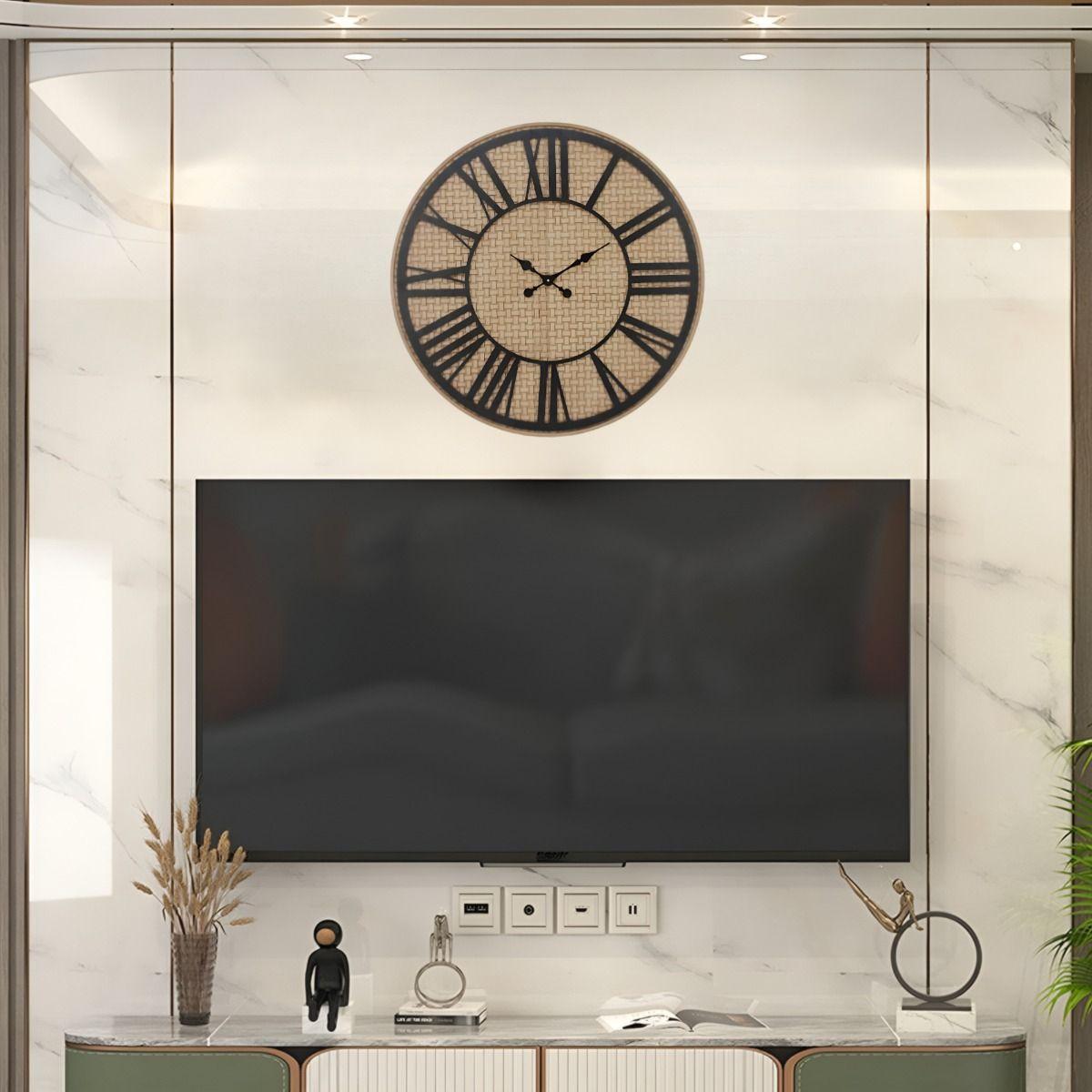 Reloj Pared Rústico Madera Ratán Números Romanos Jhn-3