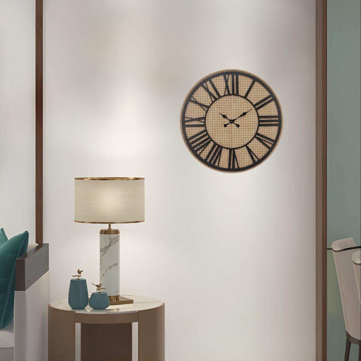 Reloj Pared Rústico Madera Ratán Números Romanos Jhn-5