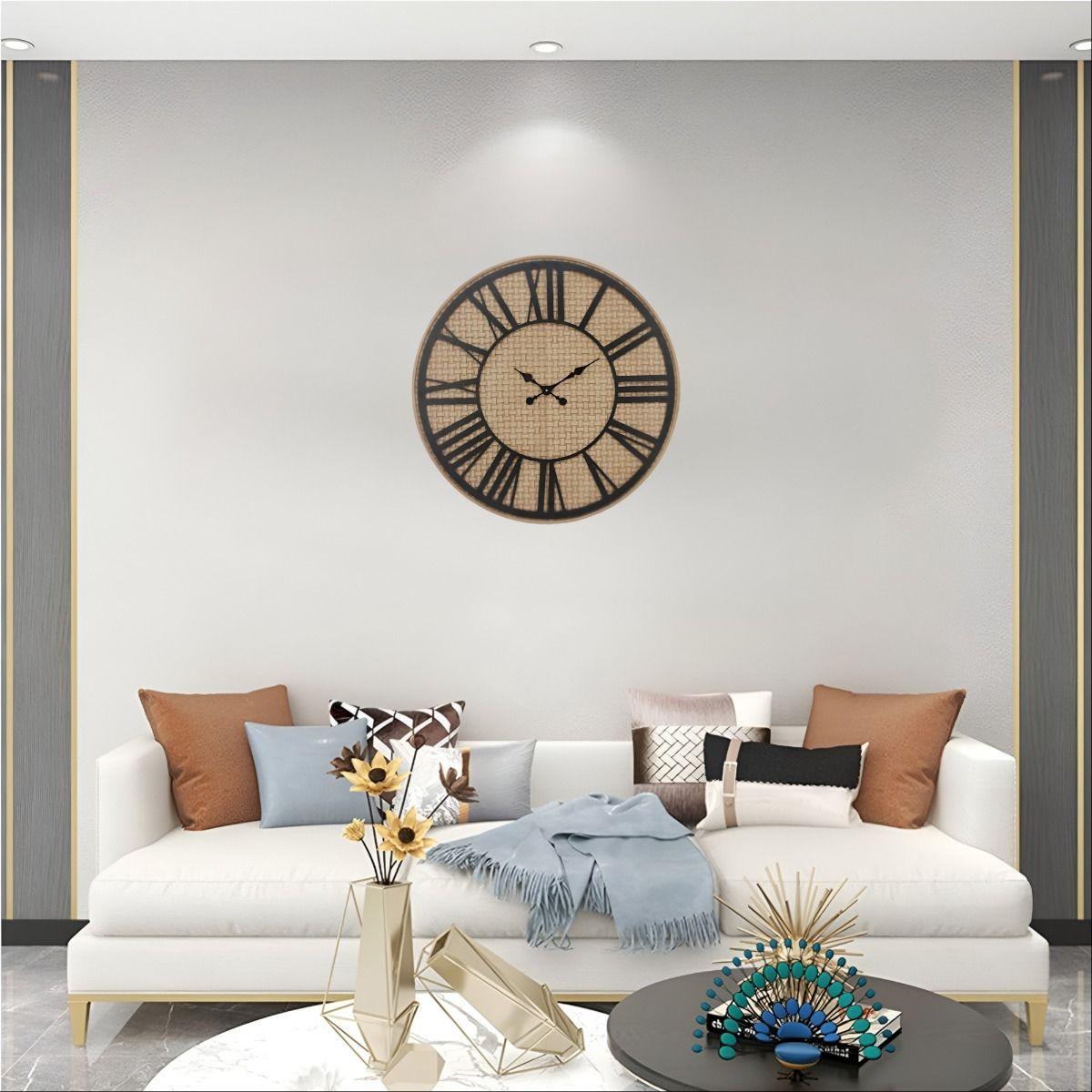 Reloj Pared Rústico Madera Ratán Números Romanos Jhn-8